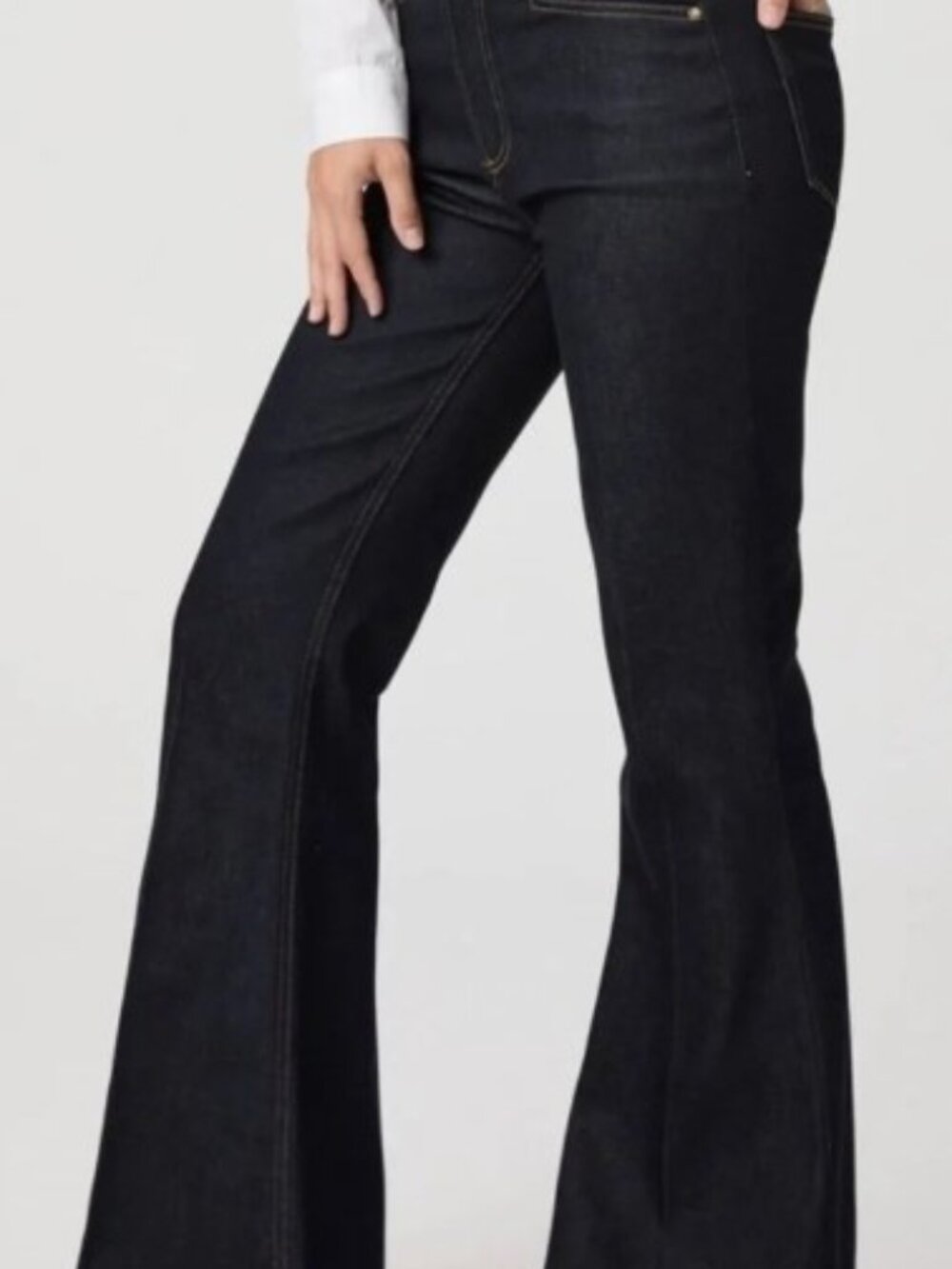 Paige Women’s Charlie Flare Jean High Rise Kira Dark Blue Wide Jean 28 - Picture 4 of 12